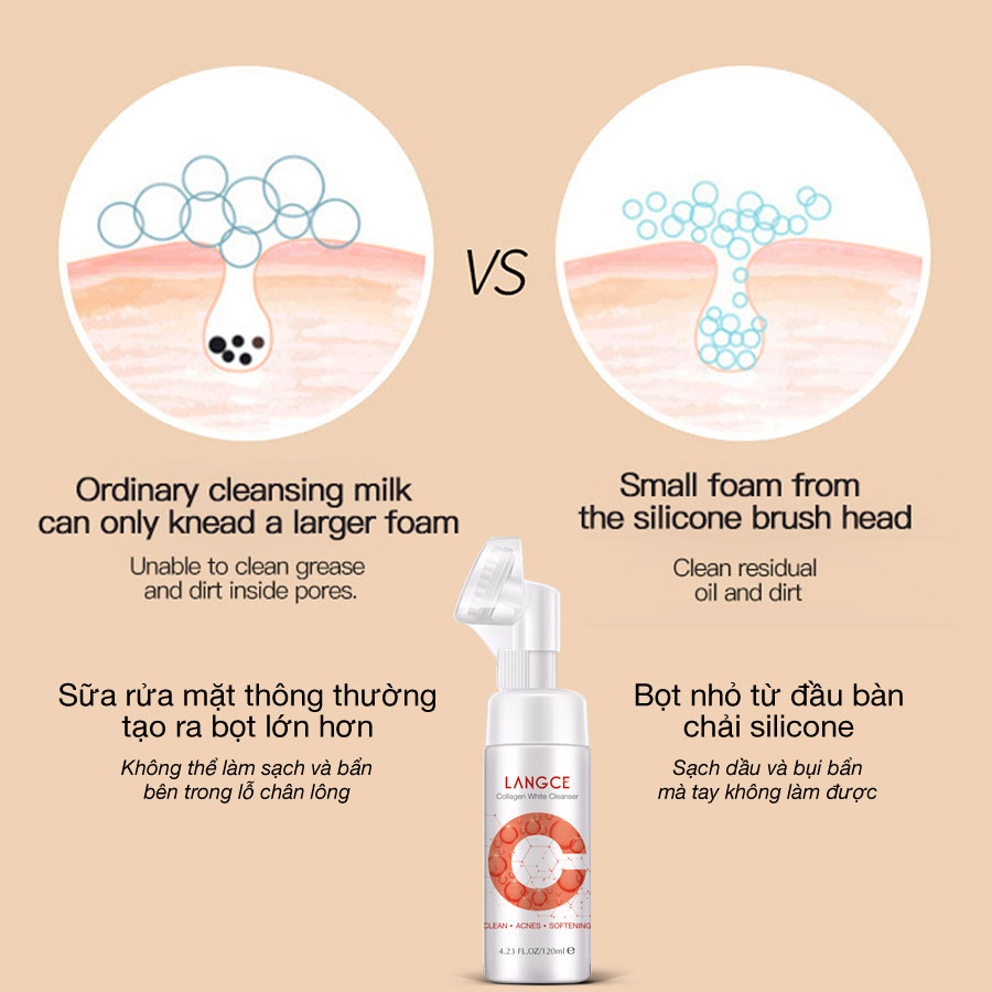 [HCM]RỬA MẶT CỌ MÁT XA COLLAGEN+ TRẮNG DA LANGCE DƯỠNG ẨM 120ml LANGCE DÀNH CHO NAM