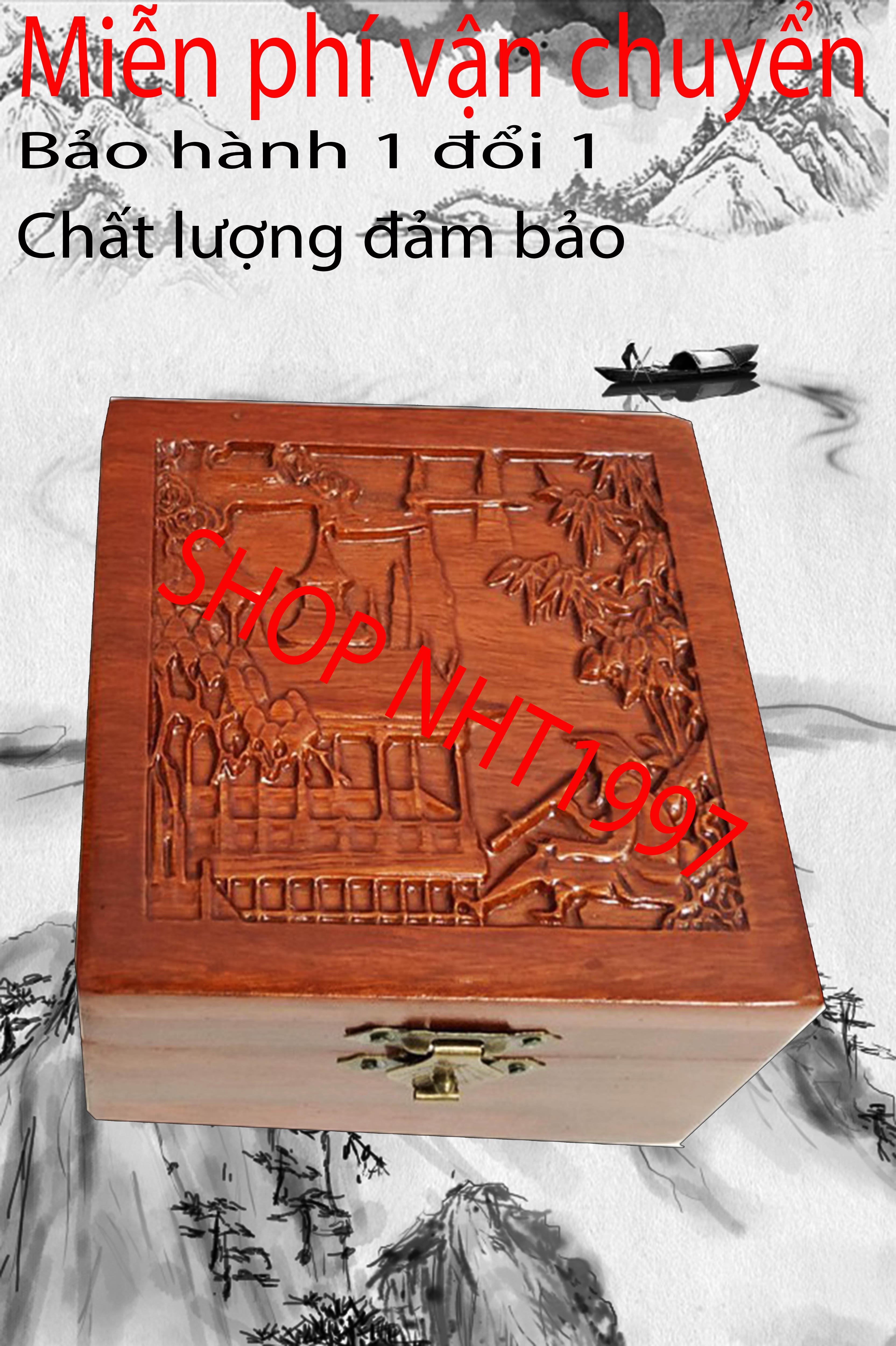 Hộp đựng thuốc lào gỗ Hương trạm tích xe điếu HL01