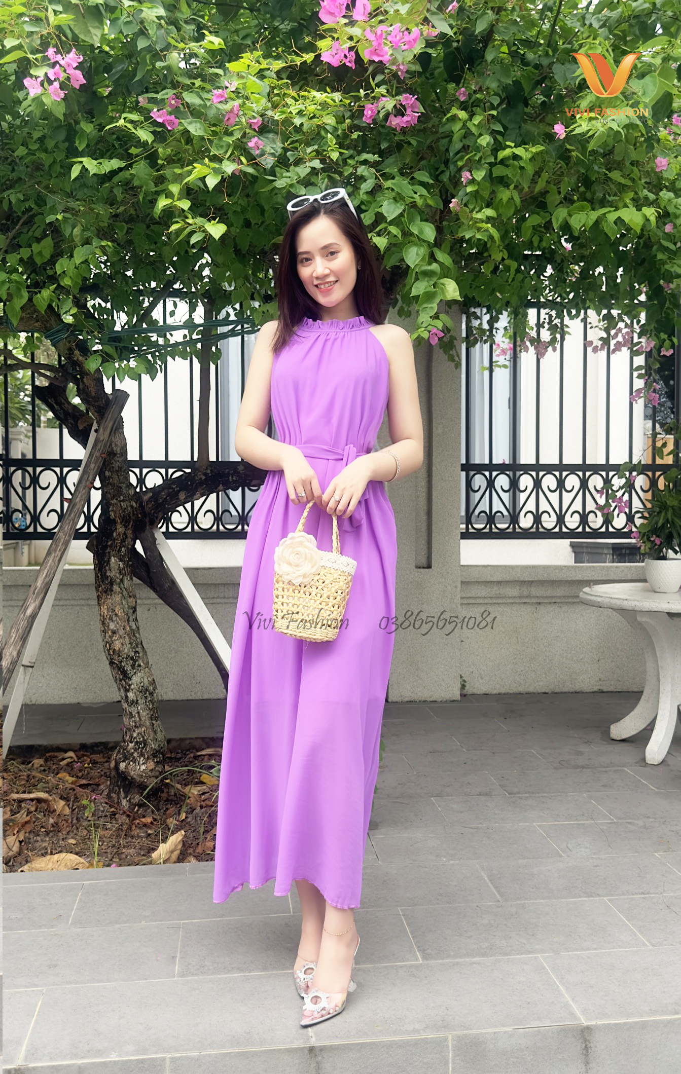 ĐẦM MAXI TÍM LỤA CHIFFON CAO CẤP ĐI BIỂN, ĐẦM MAXI TÍM THẮT EO