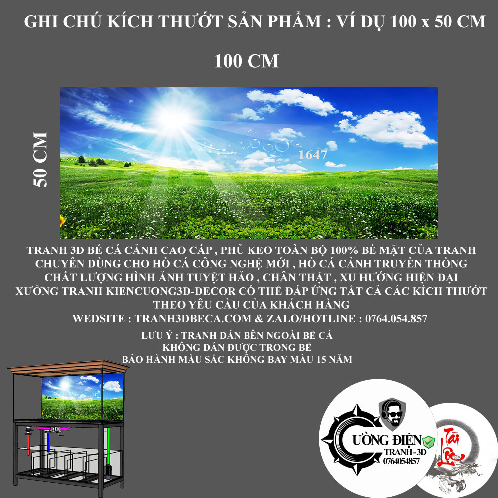 Tranh 3D dán bể cá cảnh - Có keo sẵn - Nhiều kích thướt lựa chọn