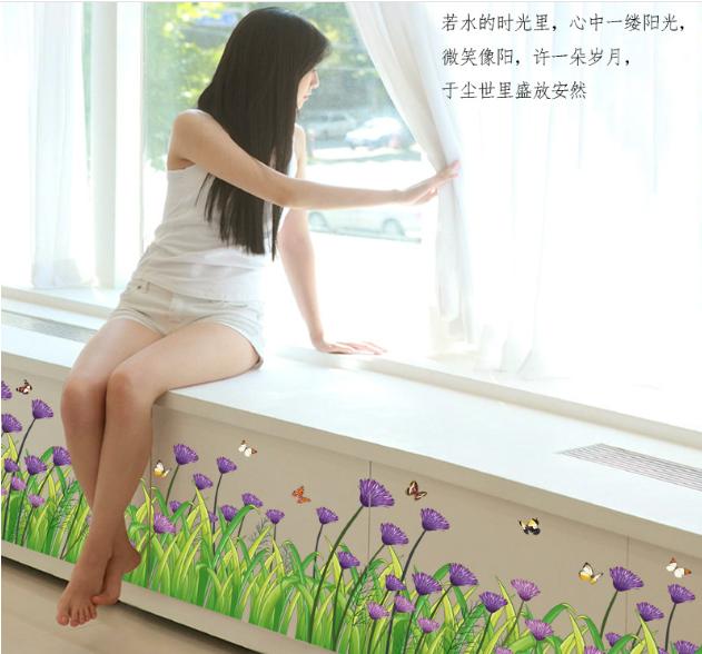 [HCM]Decal trang trí chân tường Hoa Cúc Tím. Decal in trên chất liệu PVC có keo sẵn ở mặt sau chỉ cần lột ra và dán.-K25