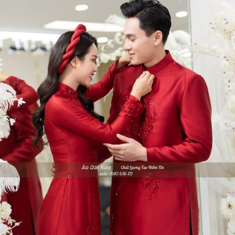 Áo Dài Cô Dâu Chú Dể Cặp Cưới Hỏi Truyền Thống LC02