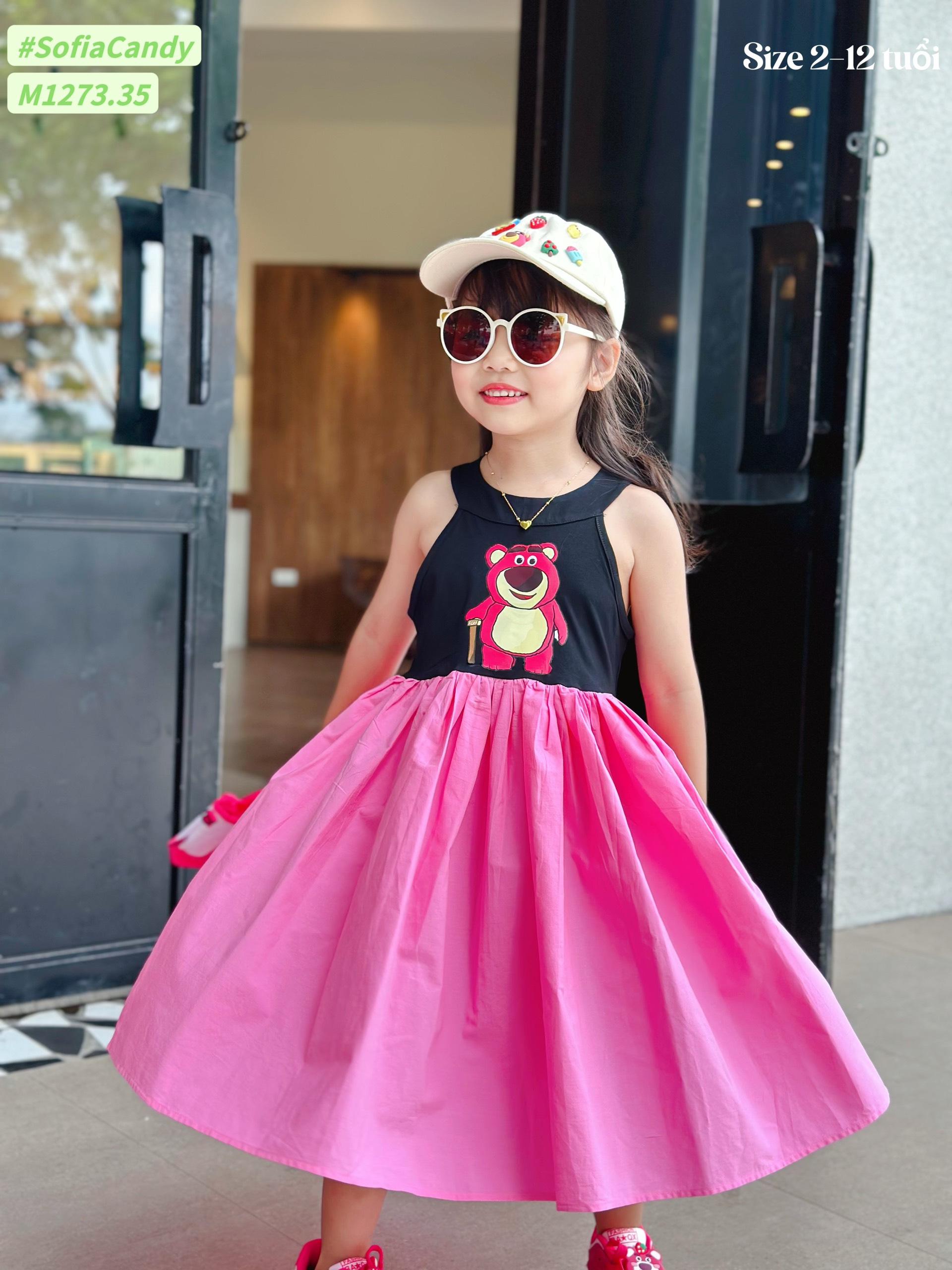 Đầm bé gái gấu dây siêu xinh
