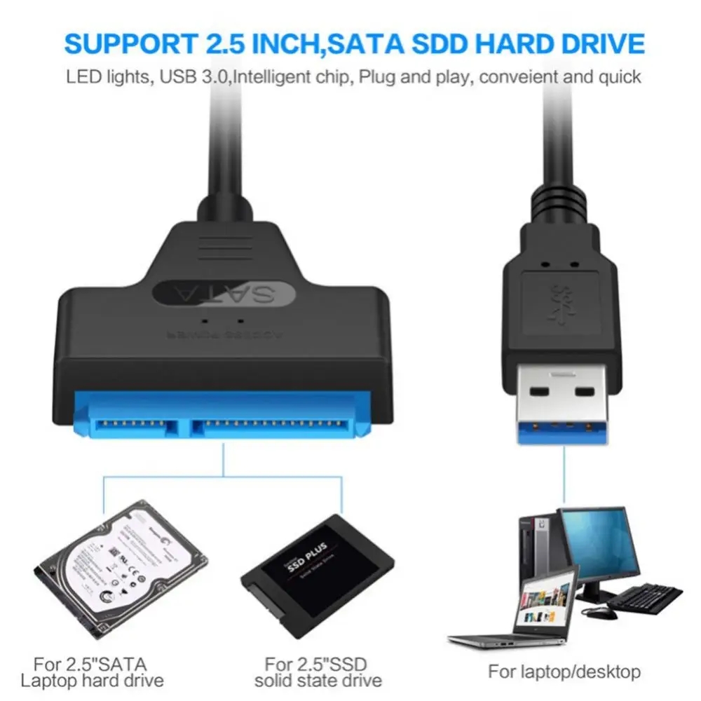 USB Sata cable Sata 3 to USB 3.0 computer cable connector USB 3.0 Sata adapter cable supports 2.5-inch SSD hard drives