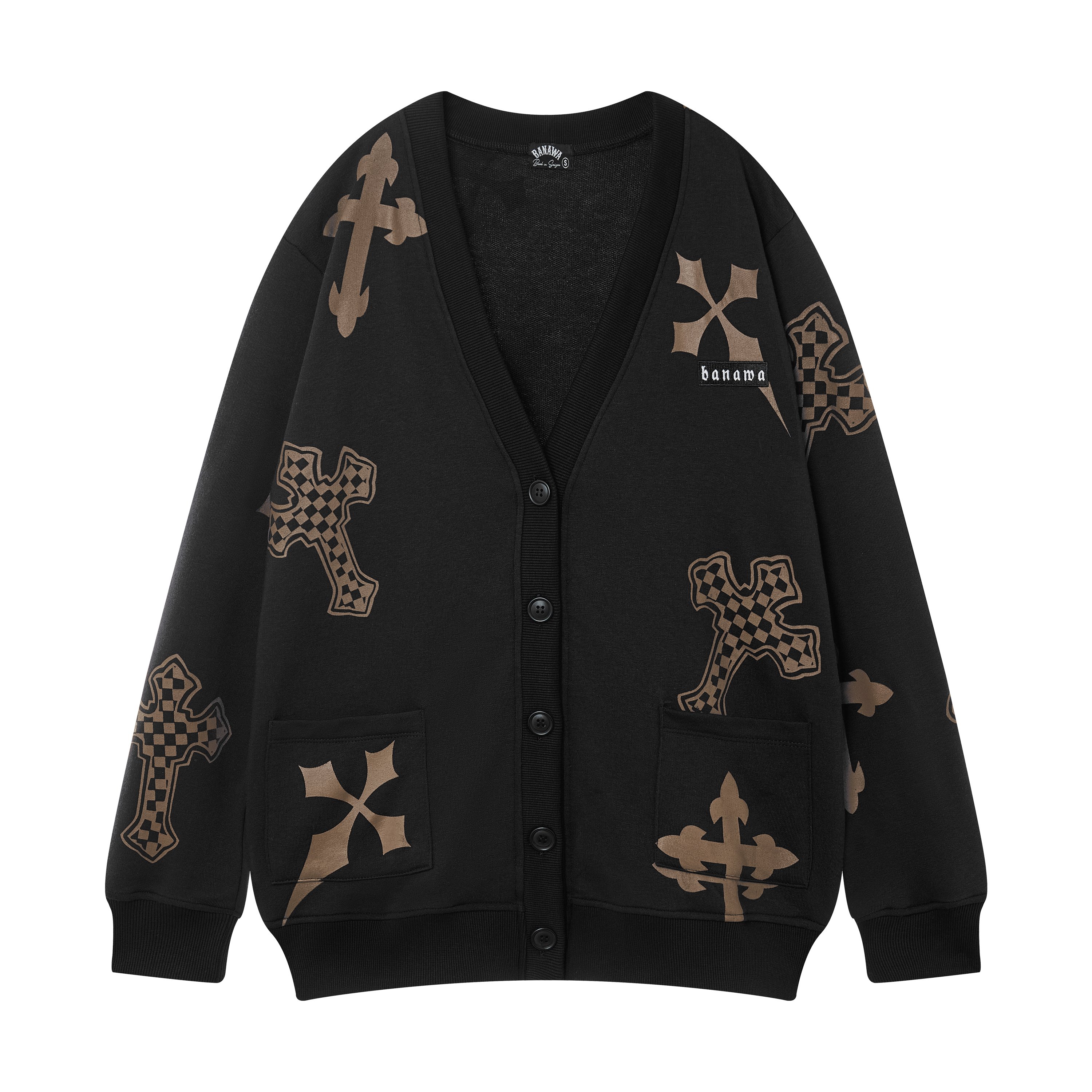 Gothic Cardigan - Màu đen chữ nâu - Áo khoác cardigan nam nữ unisex tay dài cổ V in logo thương hiệu