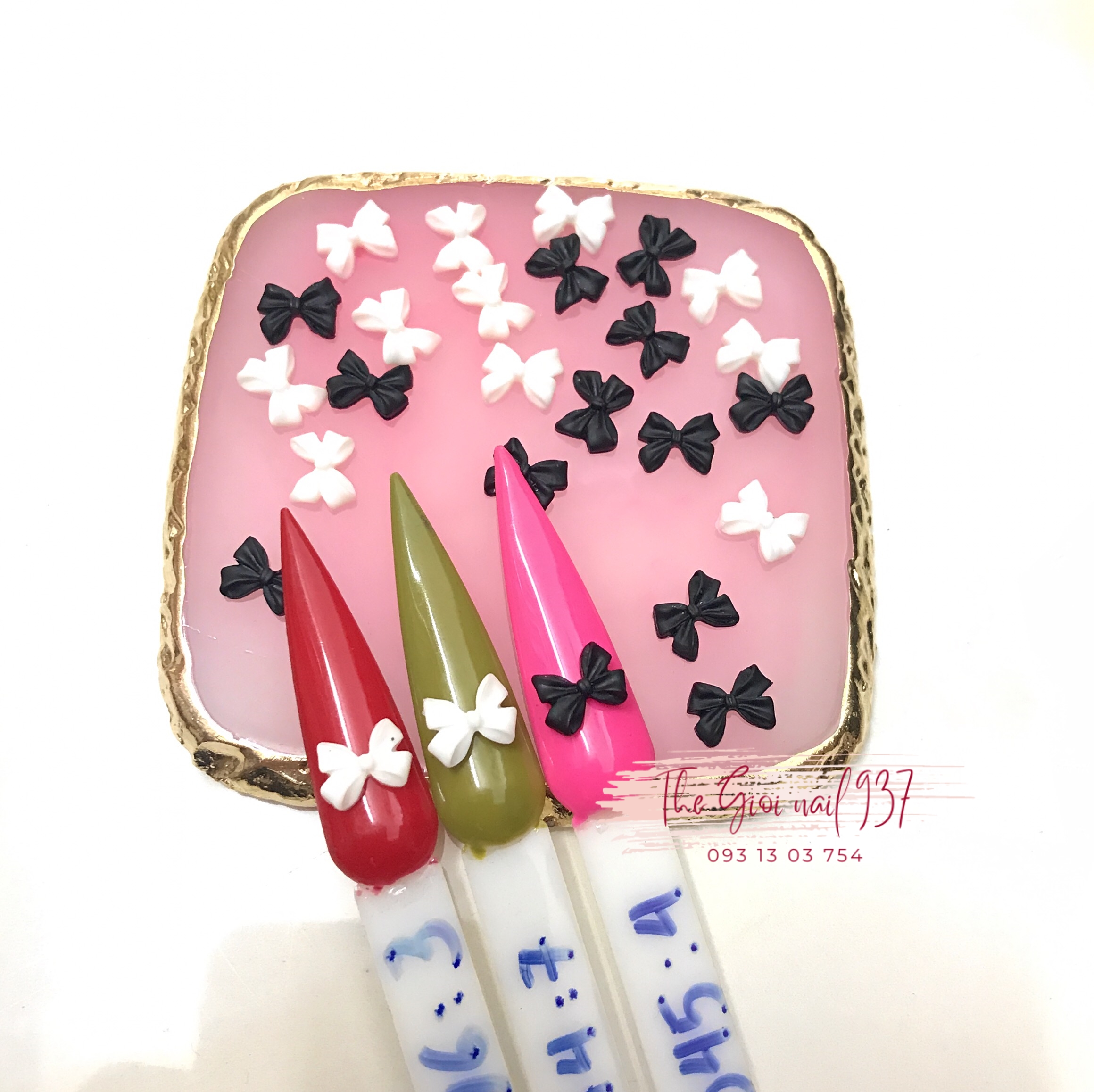 Set chram nơ Trắng - Đen Hot Trending - Đính móng siêu đẹp - TGN937