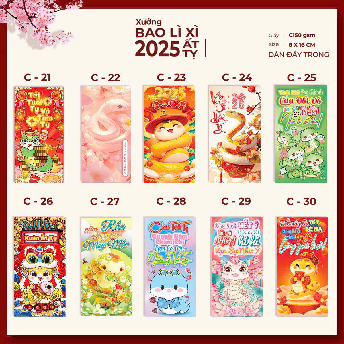 Sỉ 500 Bao Lì Xì Truyền Thống đã vô bao kiếng 10 bao/ xấp