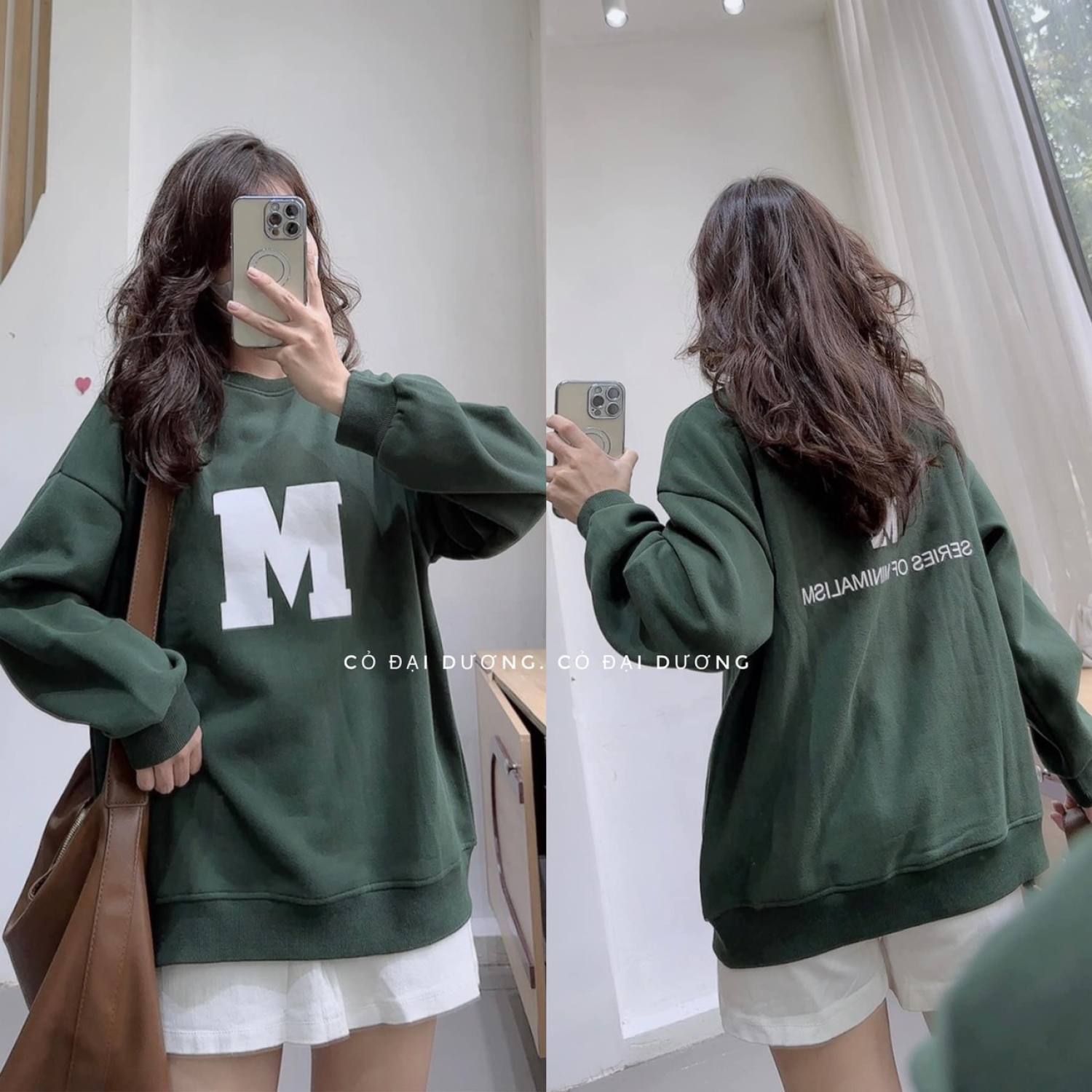 Áo sw chữ M Chất nỉ cotton Form thụng tay bồng ,ln