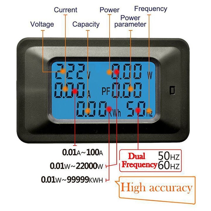 Thiết bị đo công suất, công tơ điện, đồng hồ điện tử 6 thông số 100A-Công tơ điện tử 1 pha 6 thông số 100A