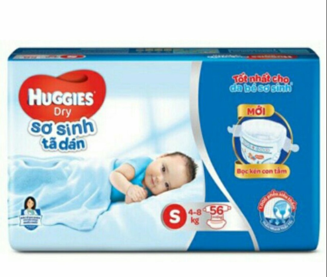 Tã dán sơ sinh Huggies Dry S 60 miếng cho bé 4-8 kg