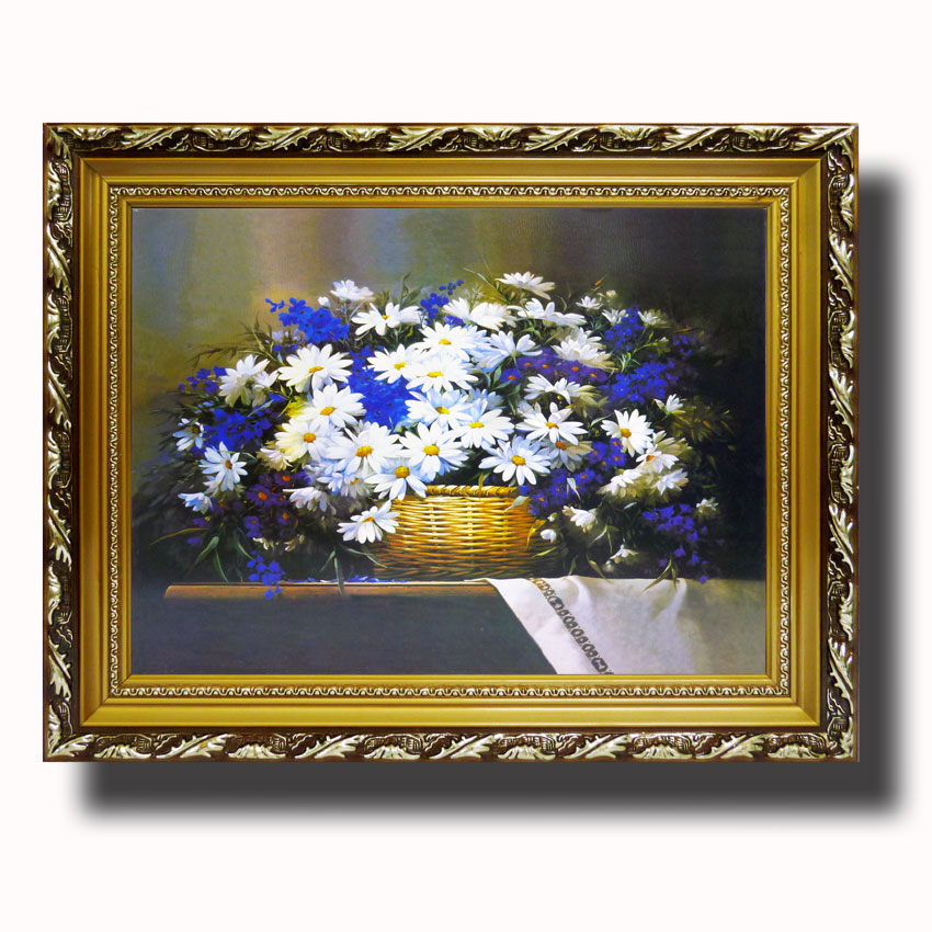 Tranh treo tường - Bình Hoa Cúc Trắng - Tranh Minh Hiền (KHUNG GỖ - 60 x 70 cm)