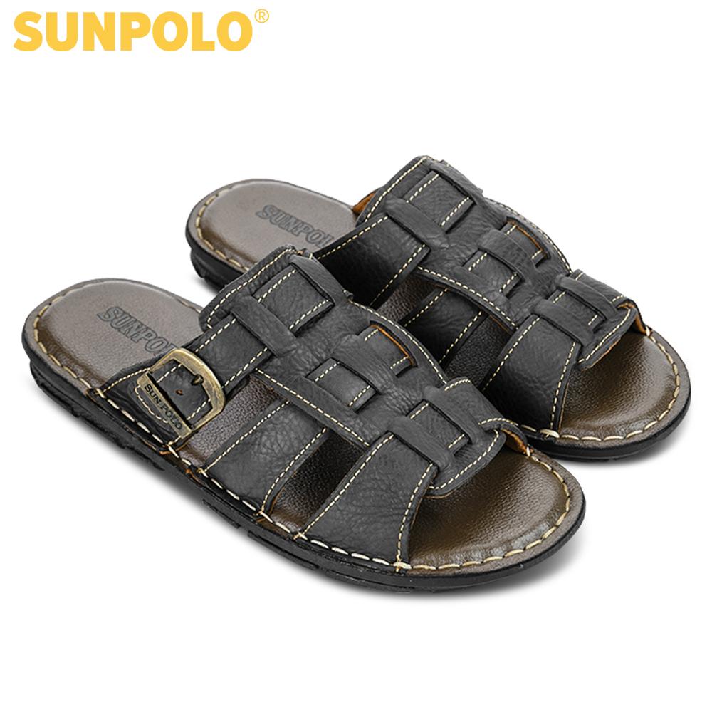 Men Leather SUNPOLO Sandals AQN001 (black)