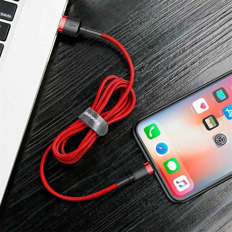 Cáp sạc nhanh, truyền dữ liệu tốc độ cao Baseus Cafule Lightning cho iPhone/ iPad  Dài 2M ( 2.4A, Sạc nhanh, Siêu bền)