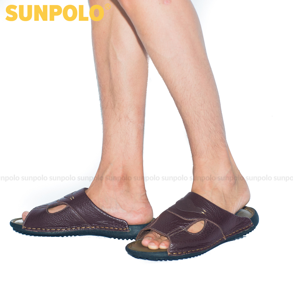 Dép Quai Ngang Nam Da Bò SUNPOLO DQN036 (Đen, Nâu)