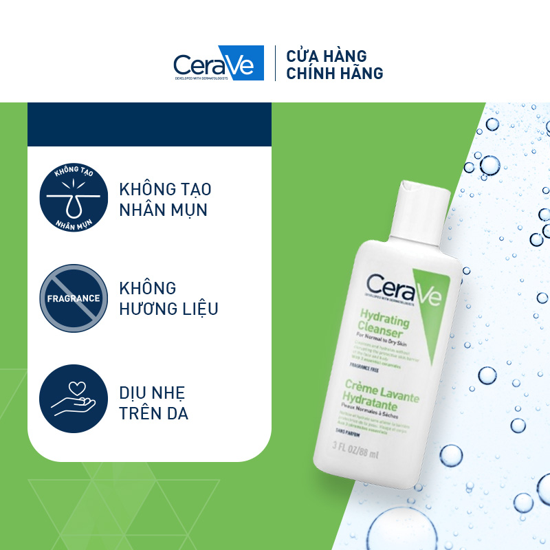 Sữa rửa mặt giúp làm sạch sâu dành cho da thường và da khô CeraVe Hydrating Cleanser 88ML
