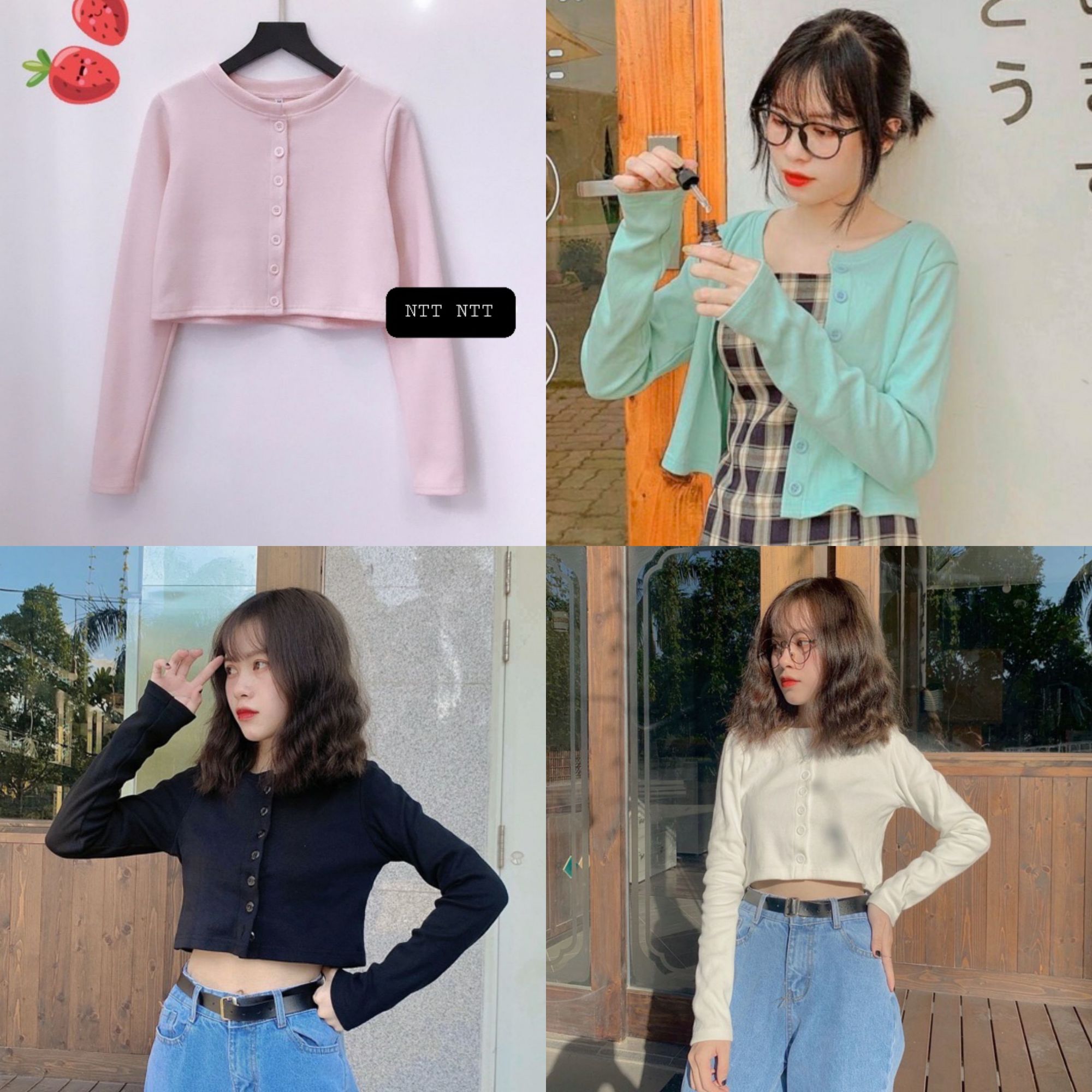 ÁO CROPTOP 6 CÚC THẬT TAY DÀI