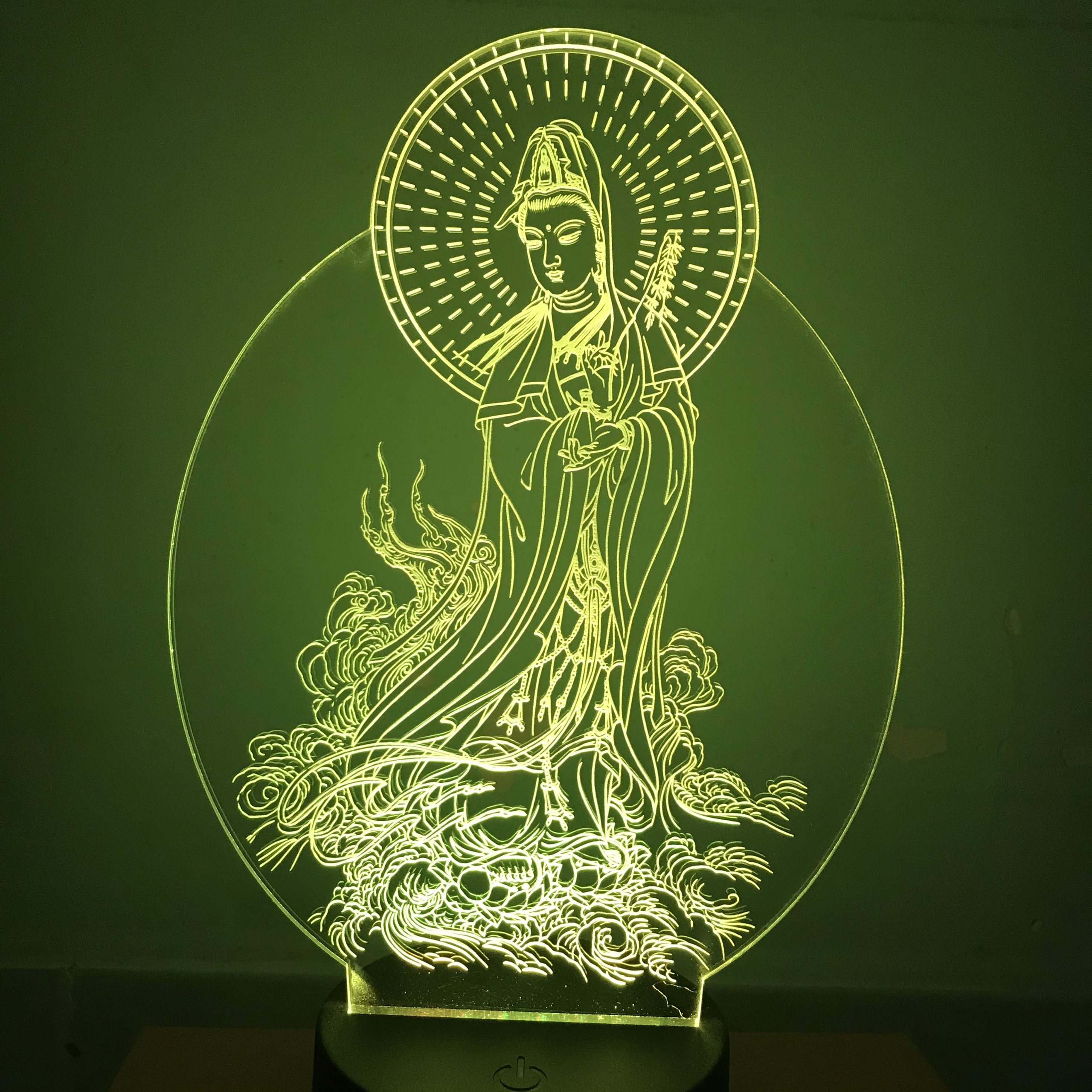 Đèn thờ led 16 màu Hình Phật Quan Âm 403, Đèn thờ Phật, Đèn trang trí, quà tặng,thiết kế và khắc hình kích thước theo yêu cầu