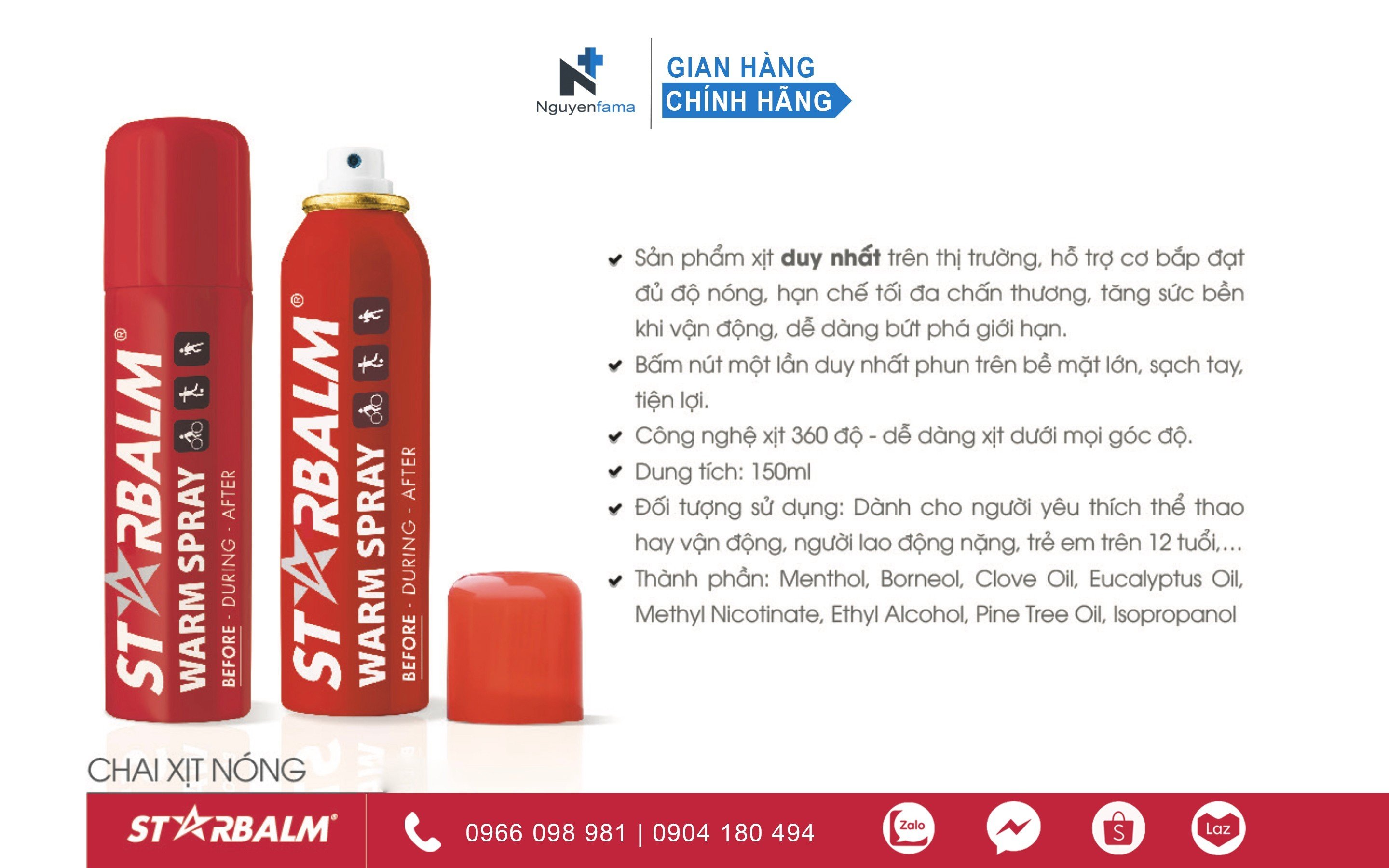 Chai xịt nóng Starbalm 150ml