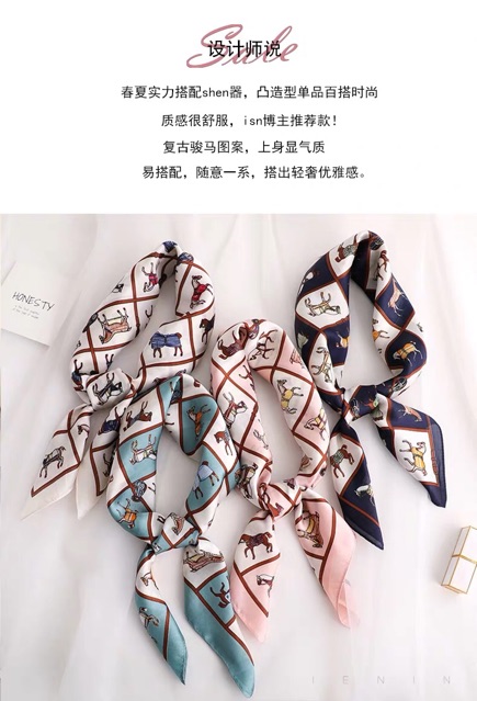 [HCM]Khăn lụa vuông hoạ tiết con ngựa size 70*70cm