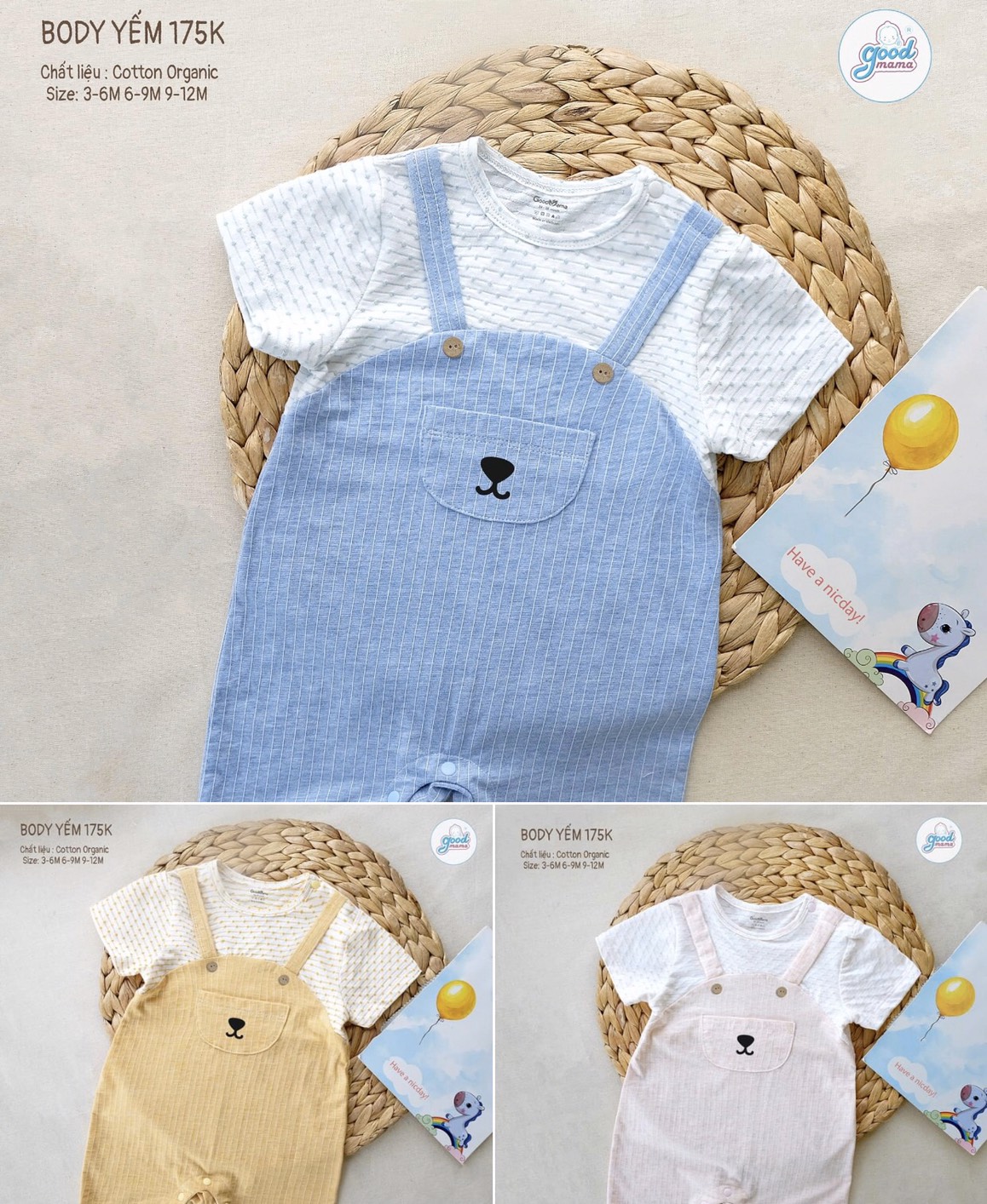 [GOODMAMA] Body yếm cộc tay sz 3/6M, 6/9M, 9/12M