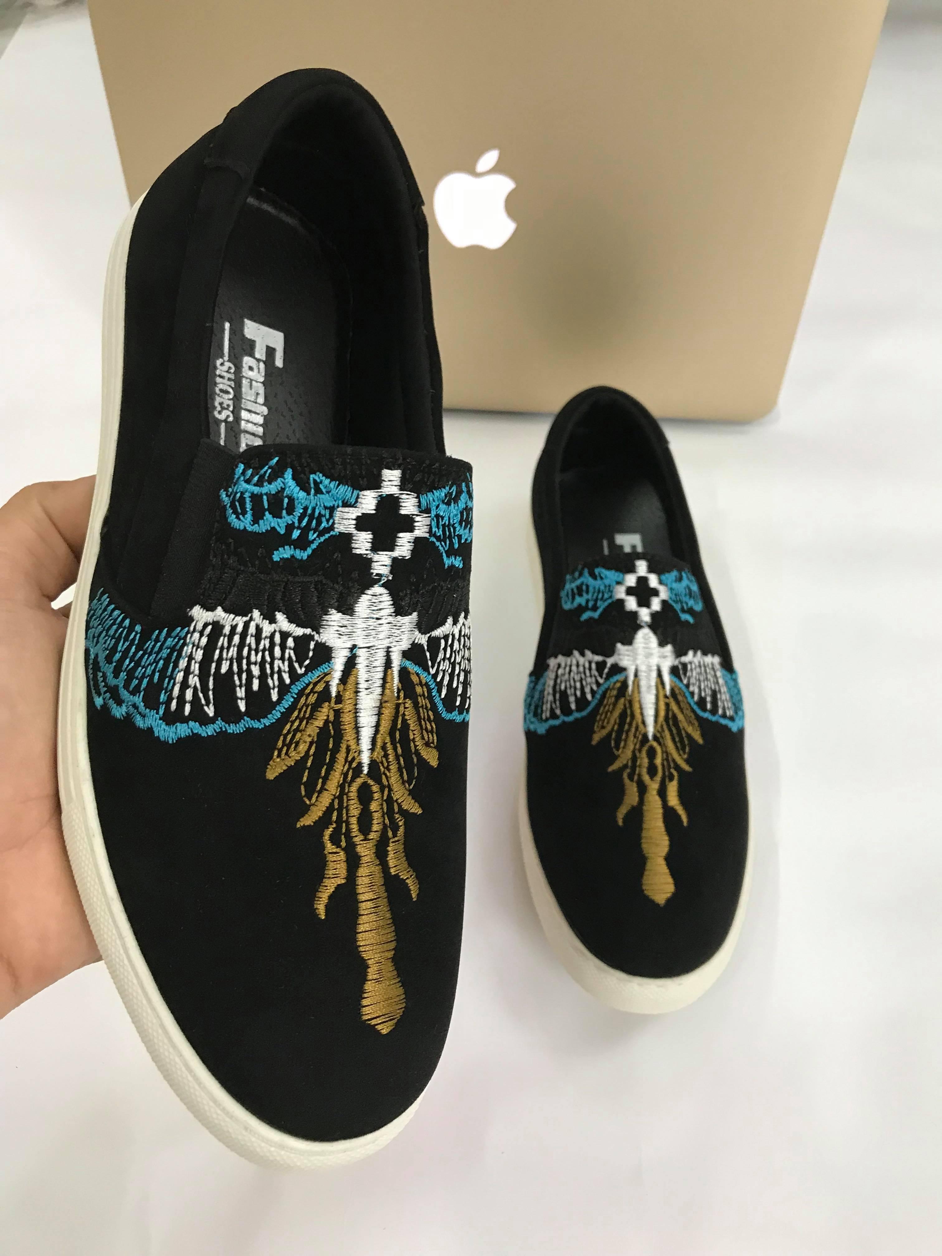 Giầy lười thêu xanh nam