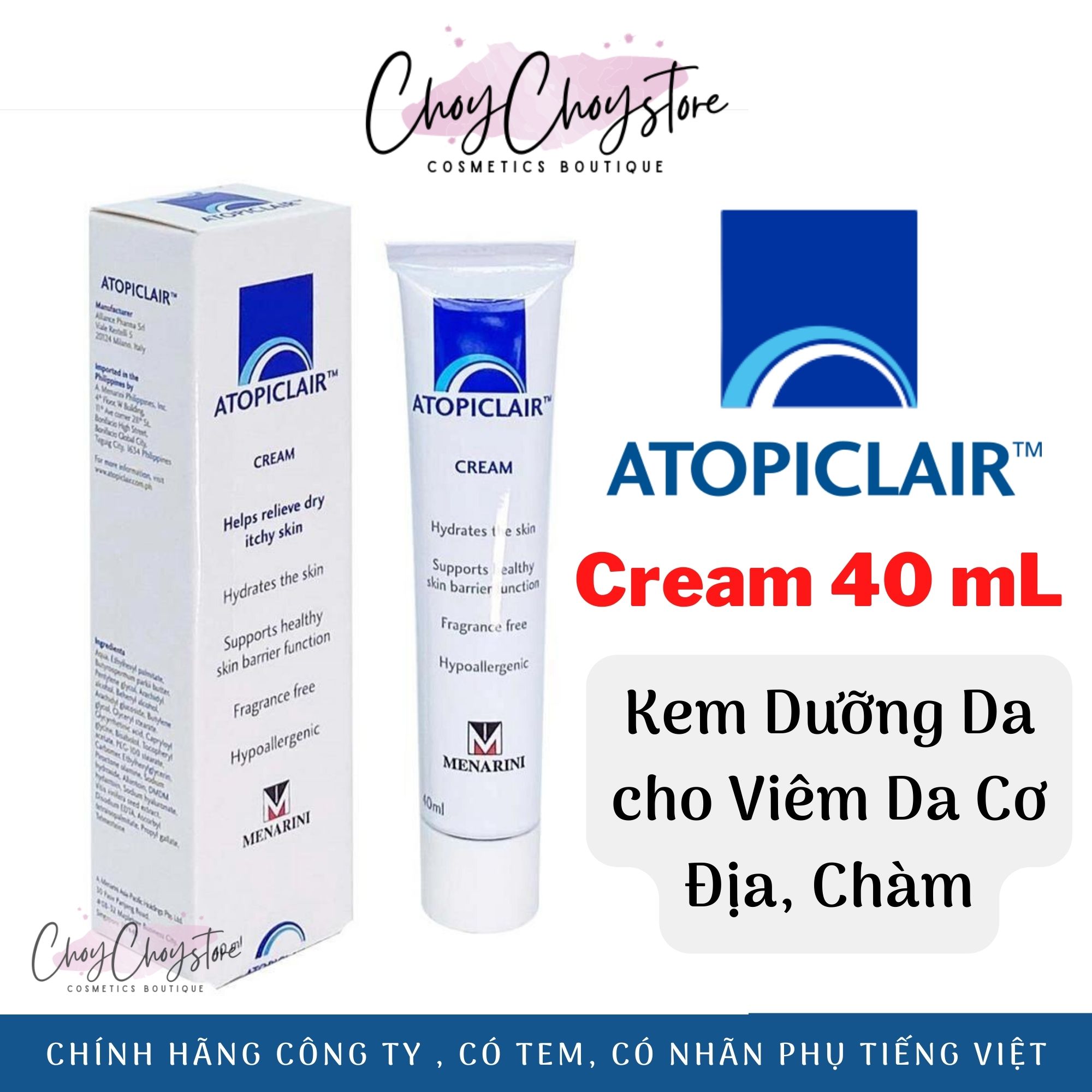Kem dưỡng Atopiclair Cream 40mL - Kem Giảm Viêm Da Cơ Địa Da Nhạy Cảm