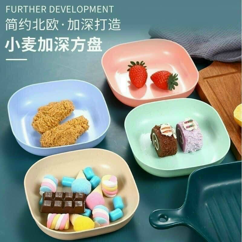 Set 8 Đĩa Vuông Lúa Mạch Màu Pastel