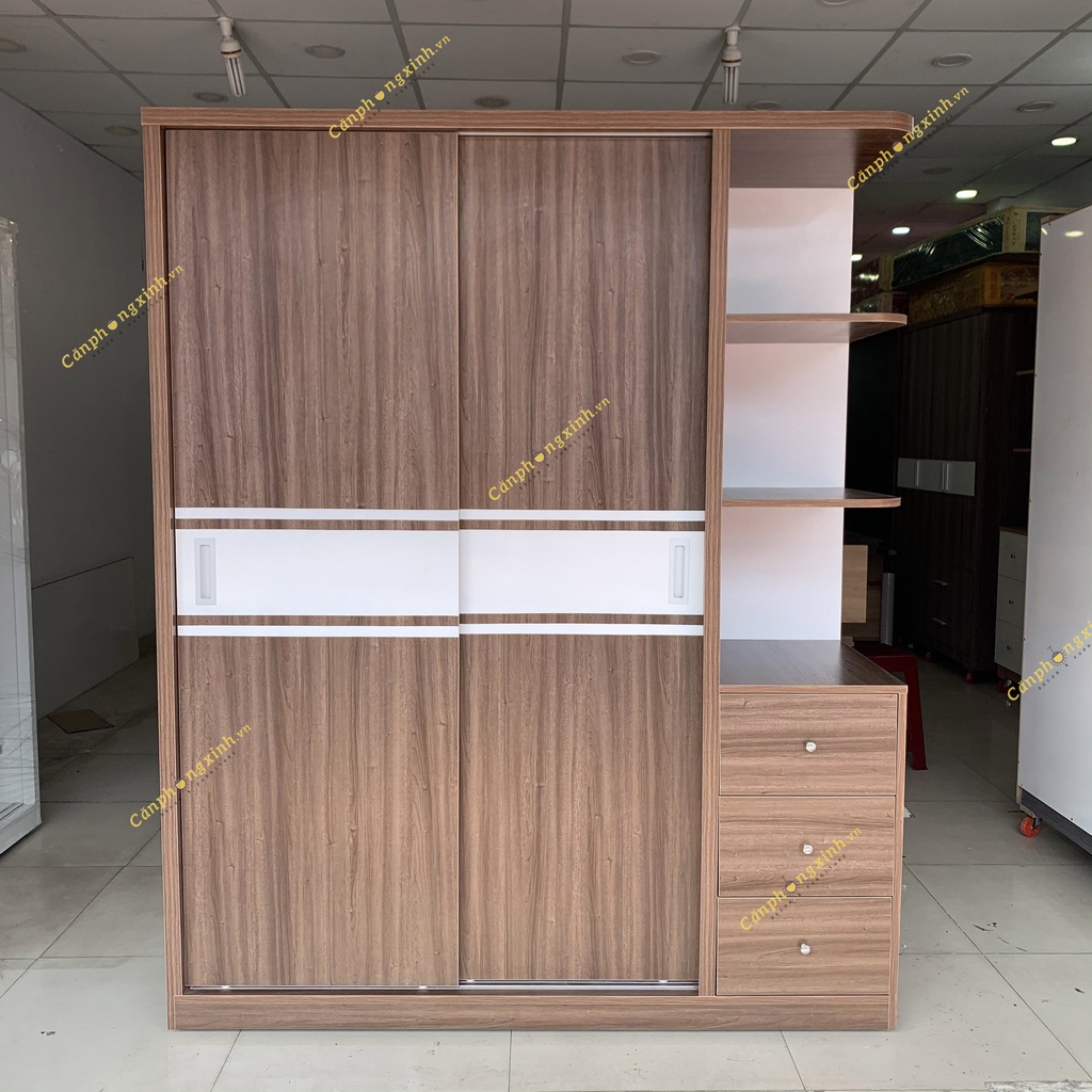 Tủ quần áo CPX-T36, tủ cánh lùa có hộc kệ trang trí, gỗ MDF phủ melamin