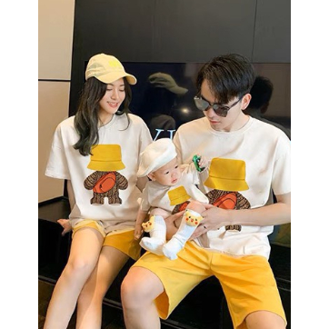 Bộ quần áo gia đình Familylove - set bộ quần áo gia đình họa tiết gấᴜ đội mũ đáng yêu chất liệu cotton 100% co giãn
