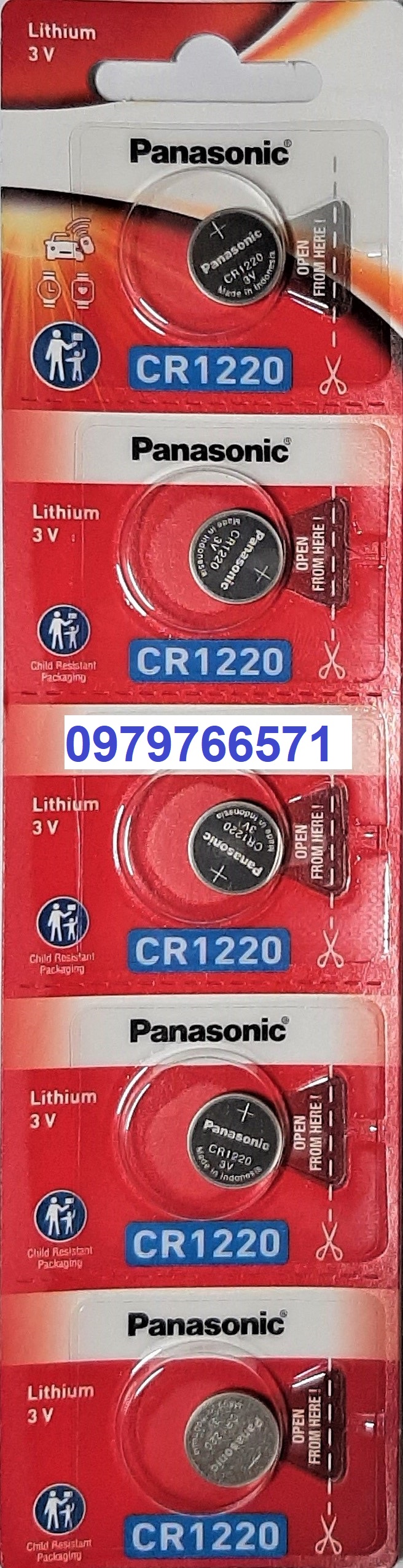 Cr1220 Panasonic battery-1 pack of 5 tablets-genuine-made in Indonesia