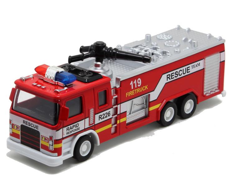 Xe cứu hỏa đồ chơi cho trẻ em có âm thanh và đèn xe bằng kim loại tỉ lệ 1:32