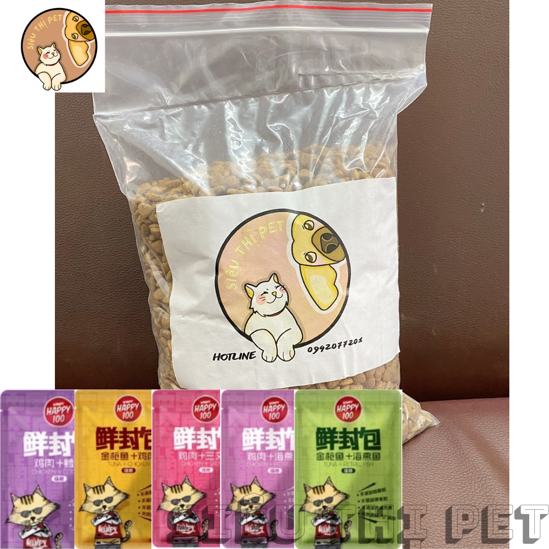 ( TIỆN LỢI )Combo Hạt Catsrang cho mèo MLT 1kg và pate HAPPY 100