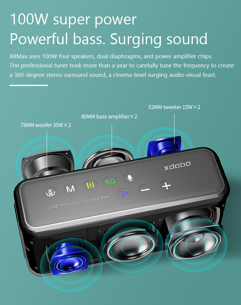 Loa di động bluetooth XDOBO X8 MAX - Công suất 100W