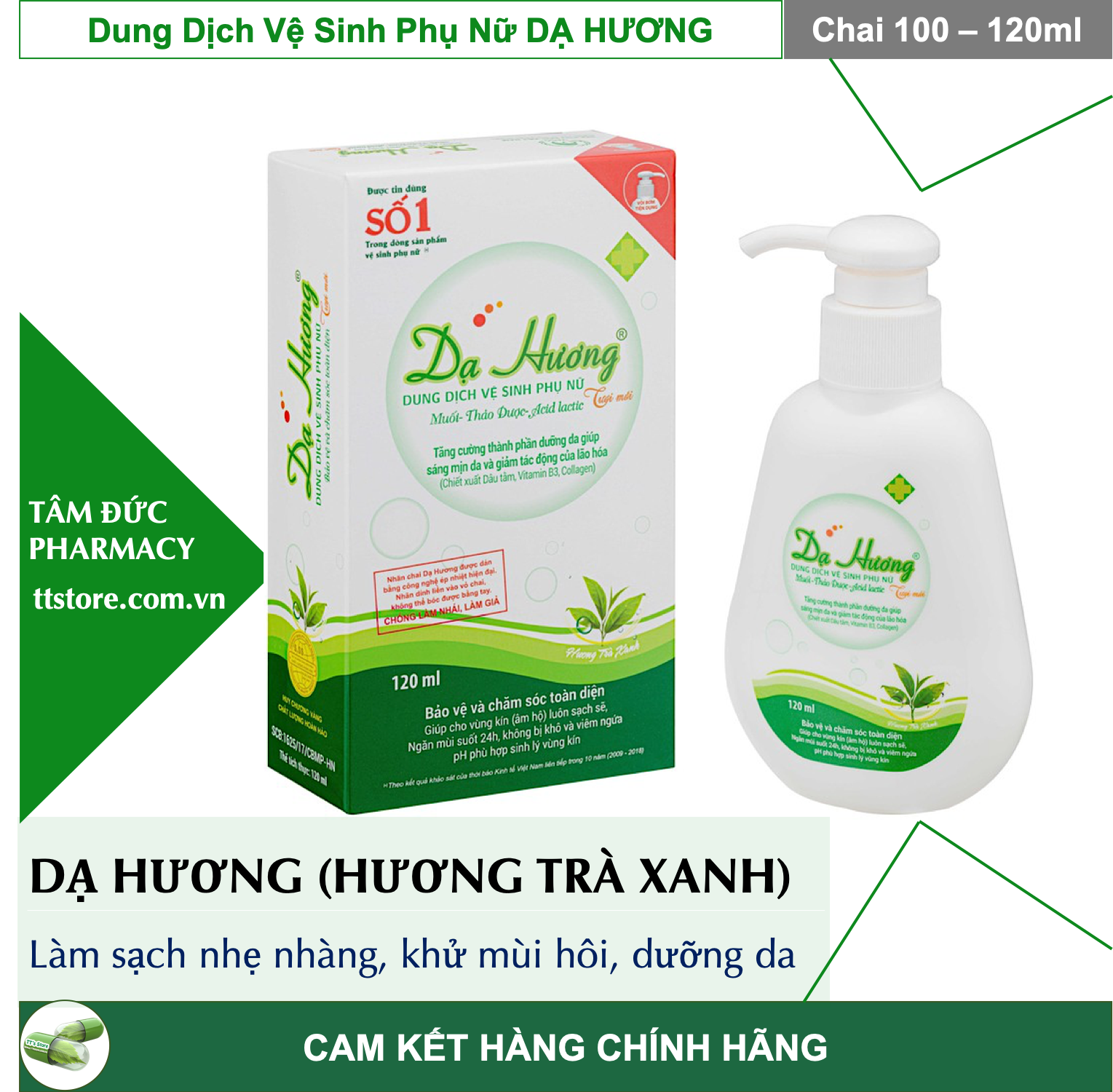 Dung Dịch Vệ Sinh Phụ Nữ DẠ HƯƠNG [Chai 100ml/120ml] - Hương Trà Xanh