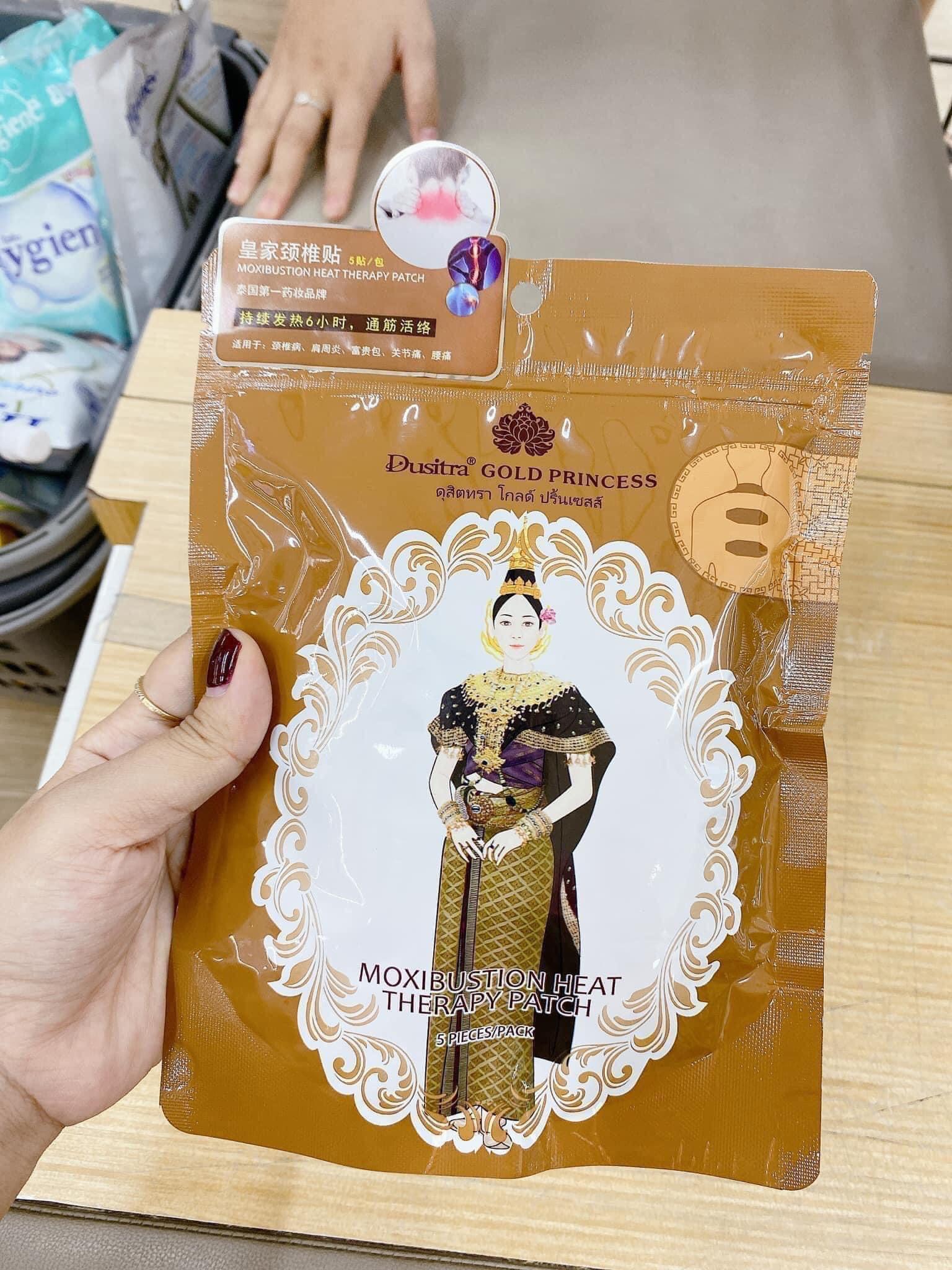 Miếng Dán Vai Gáy Giảm Đau Cổ Vai Gáy, Thải Độc Công Chúa Vàng Thái Lan - Moxibustion Heat Therapy Patch Gold Princess