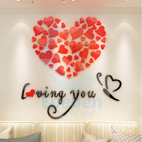 Tranh mica EPeBen dán tường nổi 3d hình i love you trái tim decor trang trí phòng khách, phòng ngủ, phòng cưới