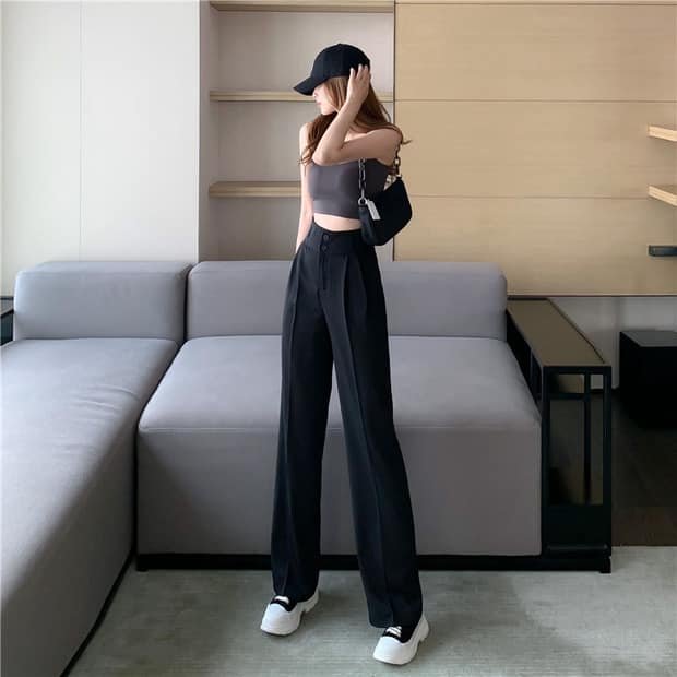 Quần ống suông 2 cúc cạp cao phong cách hàn quốc - 247StoreFashion