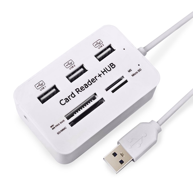 480 mbps5 Mbps Mini USB 2.0 Network Hub Card Reader High-Speed USB Hub COMBO with MS SD M2 TF Card Reader 3 Port USB Splitter for Laptop