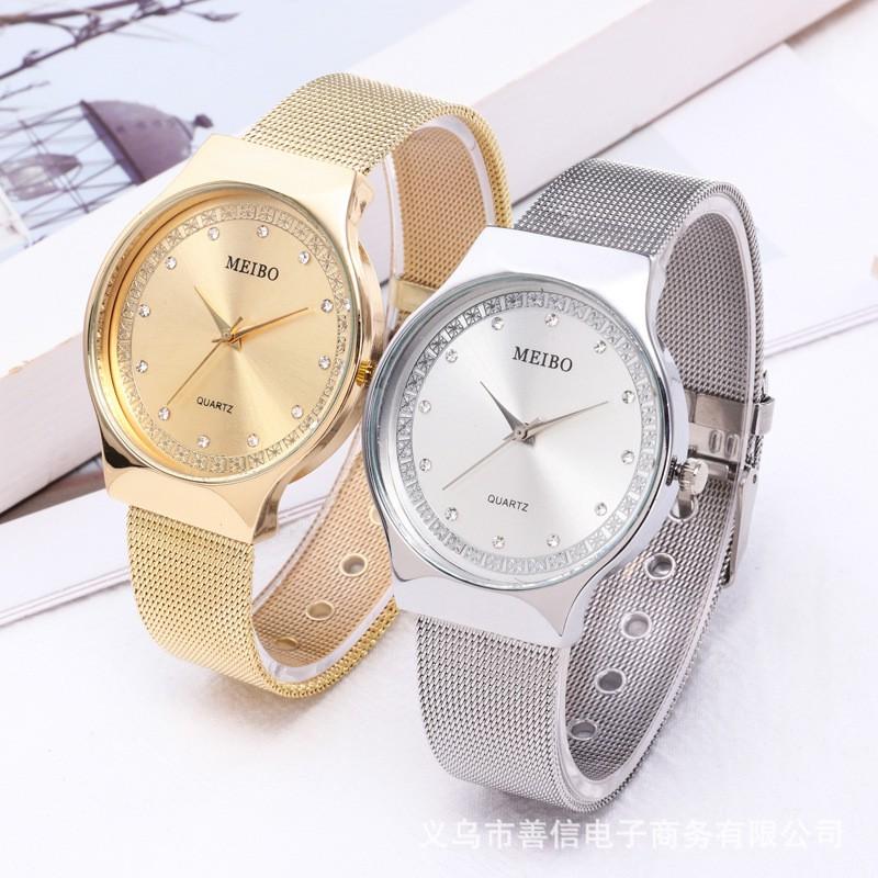 [HCM]Đồng Hồ Nữ AH441 Meibo Dây Lưới Kim Loại Mb01 Mặt Đính Kim Cương Nhân Tạo Thời Trang