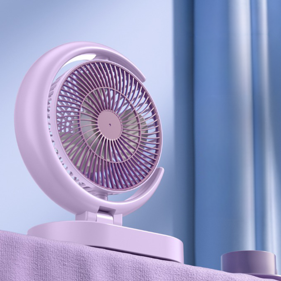 Quạt Để Bàn Tích Điện Mini 4 Cấp Độ Gió, Kèm đèn