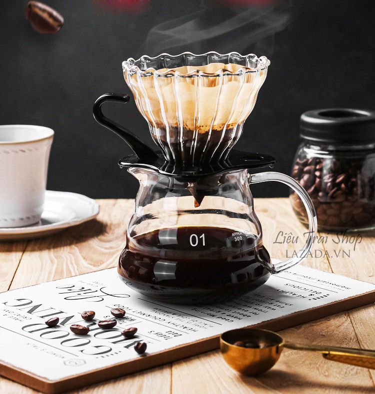 Bộ pha cafe giấy lọc pour over V60 thuỷ tinh drip brew