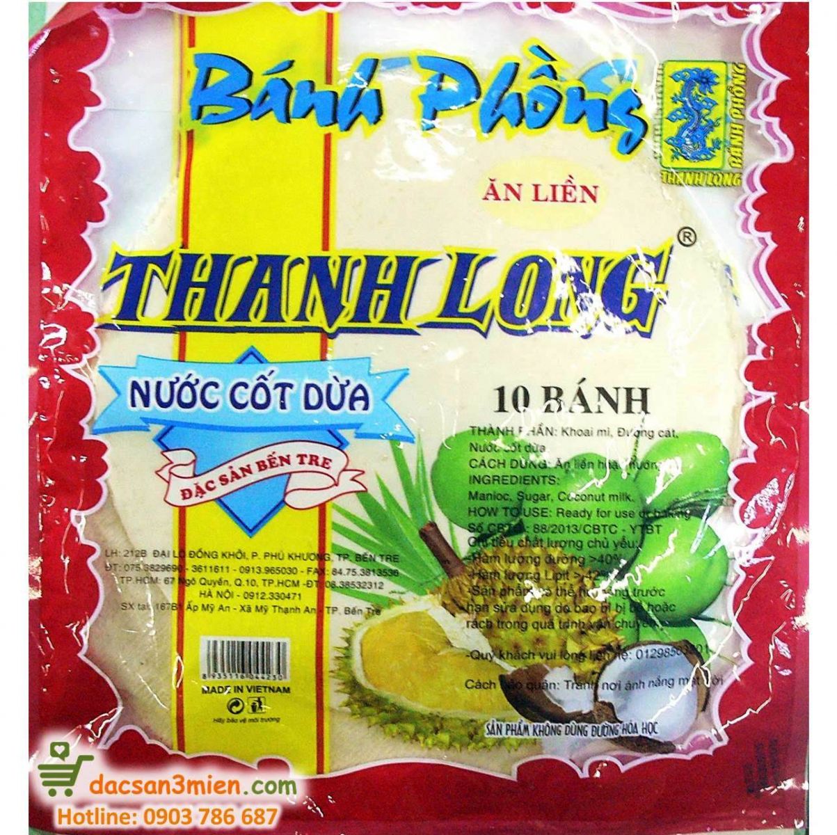 Bánh tráng sữa bến tre hiệu Thanh Long thơm ngon