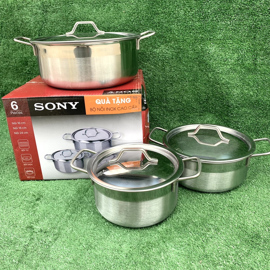 Bộ 3 nồi inox nắp kính sony dùng cho mọi loại bếp – gia dụng k&h