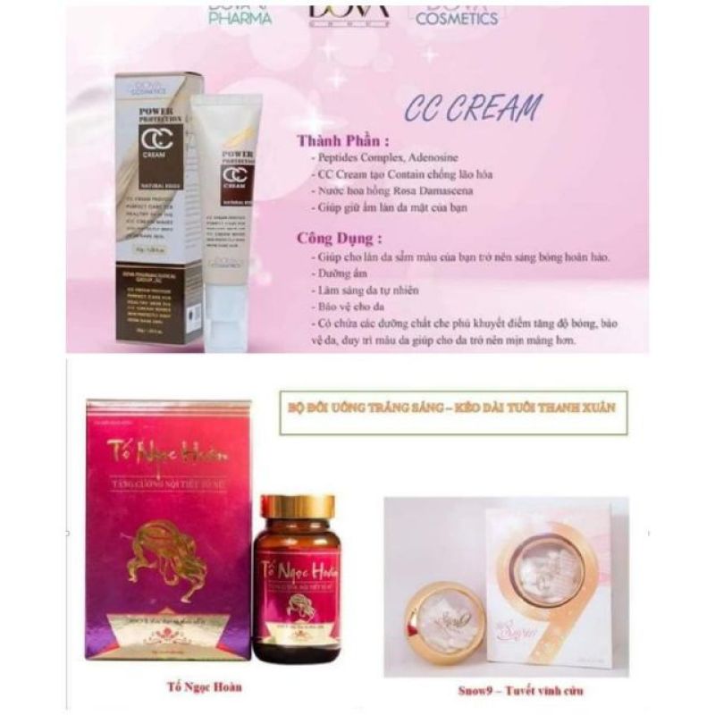 (Combo) tố ngọc hoàn & snow 9 & kem nền cc baby dova cosmetics giá rẻ