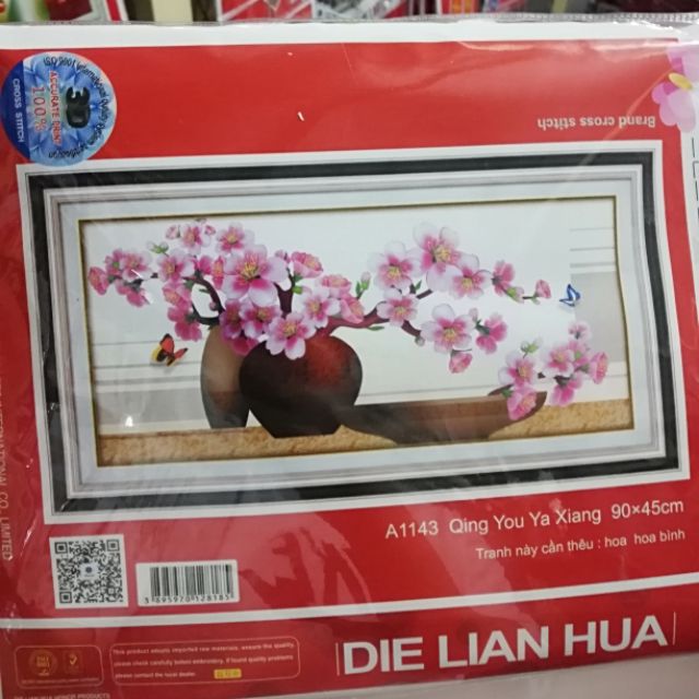 [HCM]Tranh thêu Bình hoa A1143 kích thước 90 x 45 cm