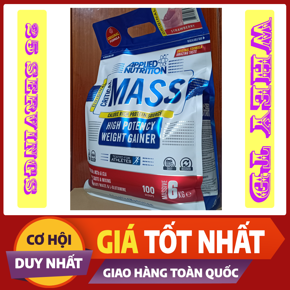 Critical mass 6kg vị dâu applied nutrition - sữa tăng cân tăng cơ mass 6kg applied nutrition