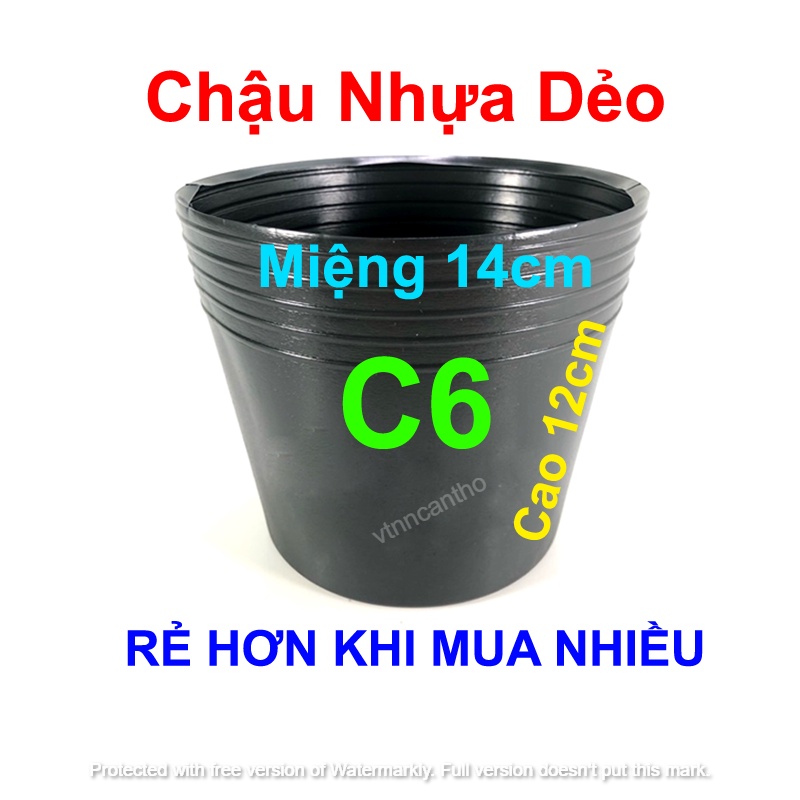 Chậu nhựa C6 đen dẻo trồng cây hoa (14x12cm)