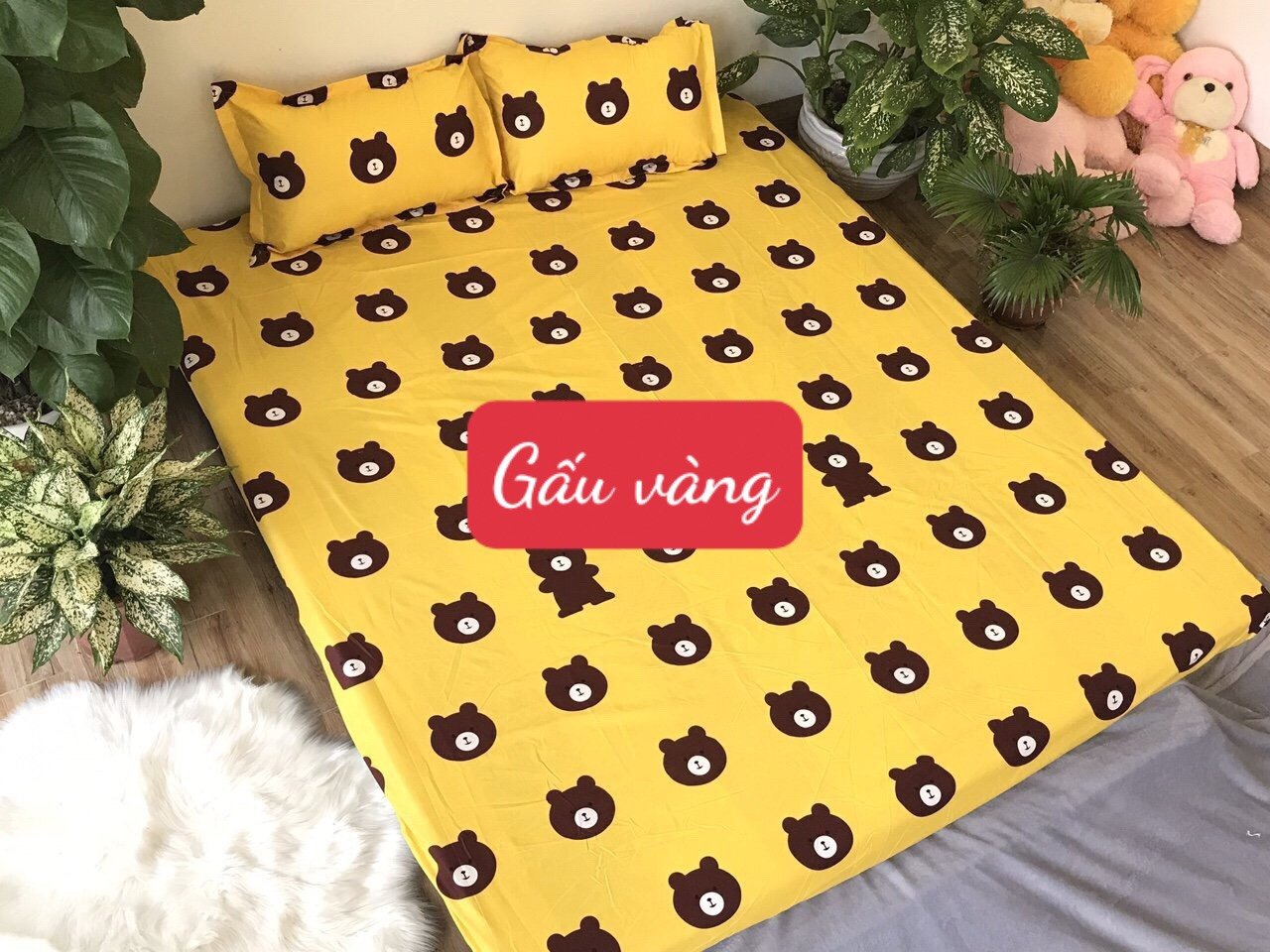 Bộ Ga Gối 3 Món[1ga +2 vỏ gối]2mx2m2 Poly Cotton, mẫu dơi ghi