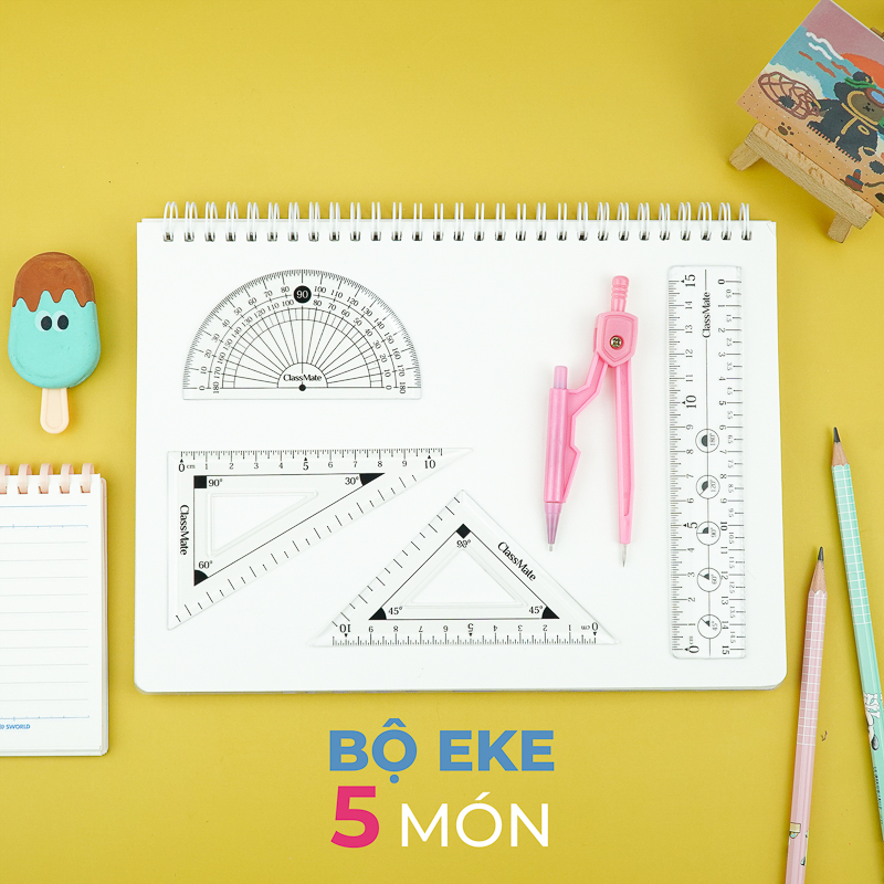 Bộ Thước 5 Món CLASSMATE Có Eke, Đo Góc, Compa CL-RS104