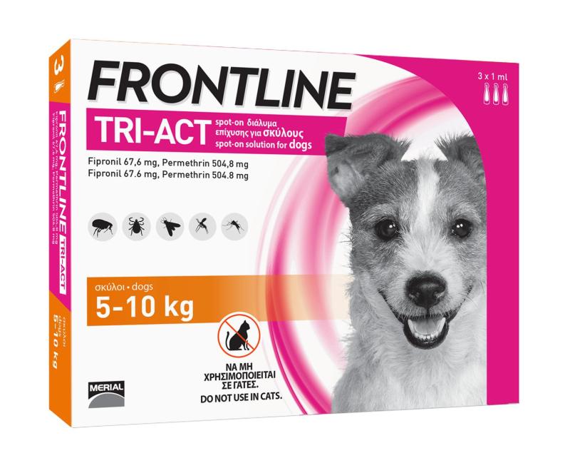 FRONTLINE TRIACT® size S Phòng ve, Rận, Bọ chét, Ruồi, Muỗi cho chó từ 5 - 10kg (1ml/ống x 3 ống/hộp)